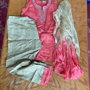 Salmon and gold silvar kameez